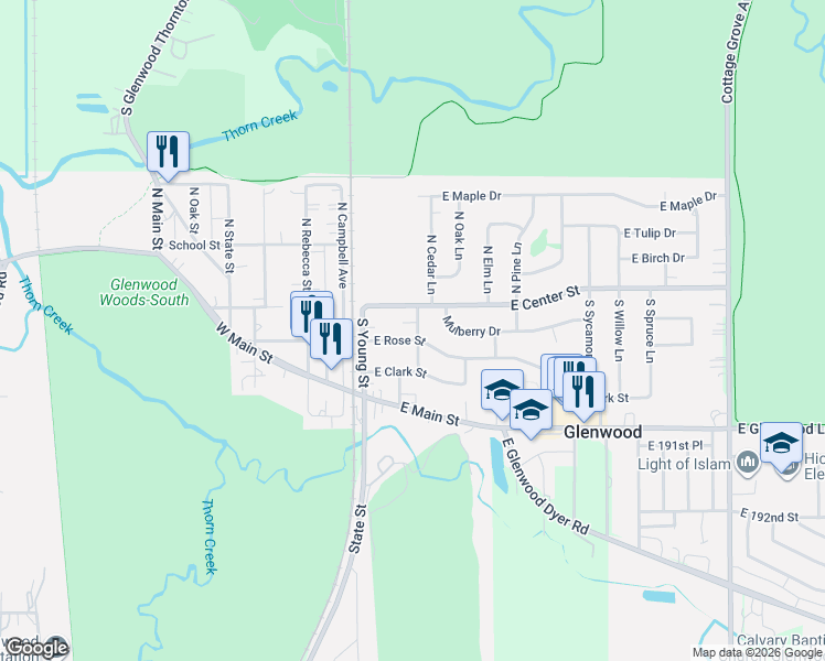 map of restaurants, bars, coffee shops, grocery stores, and more near 25 South Cedar Lane in Glenwood