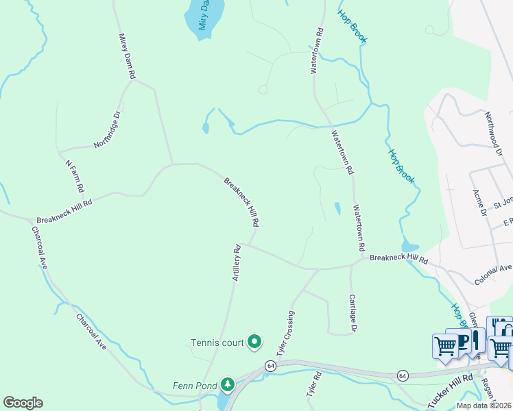 map of restaurants, bars, coffee shops, grocery stores, and more near 408 Breakneck Hill Road in Middlebury