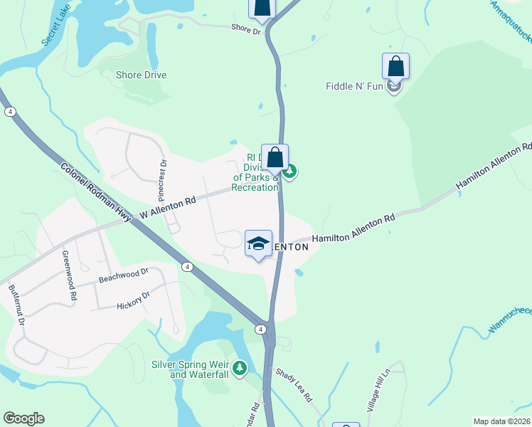 map of restaurants, bars, coffee shops, grocery stores, and more near 1135 Tower Hill Road in North Kingstown