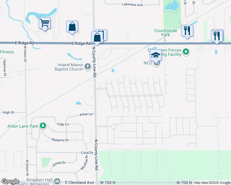 map of restaurants, bars, coffee shops, grocery stores, and more near 628 Camelot Manor in Portage