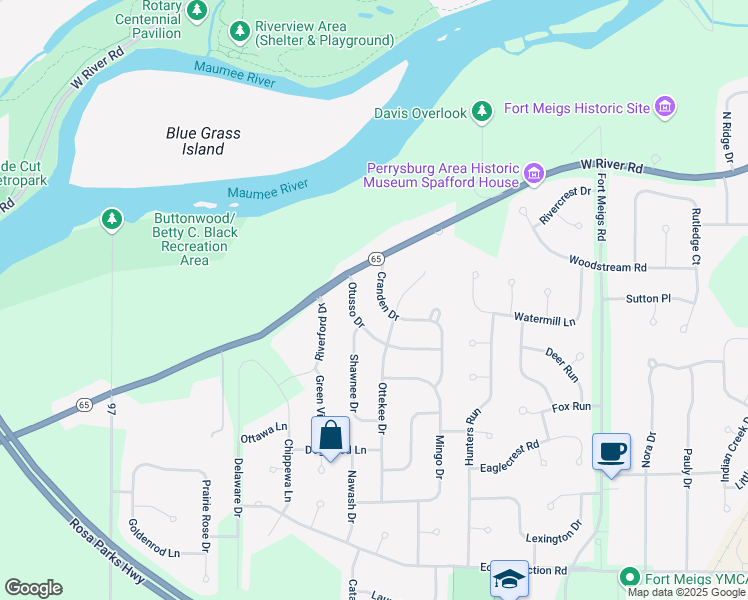map of restaurants, bars, coffee shops, grocery stores, and more near 120 Cranden Drive in Perrysburg