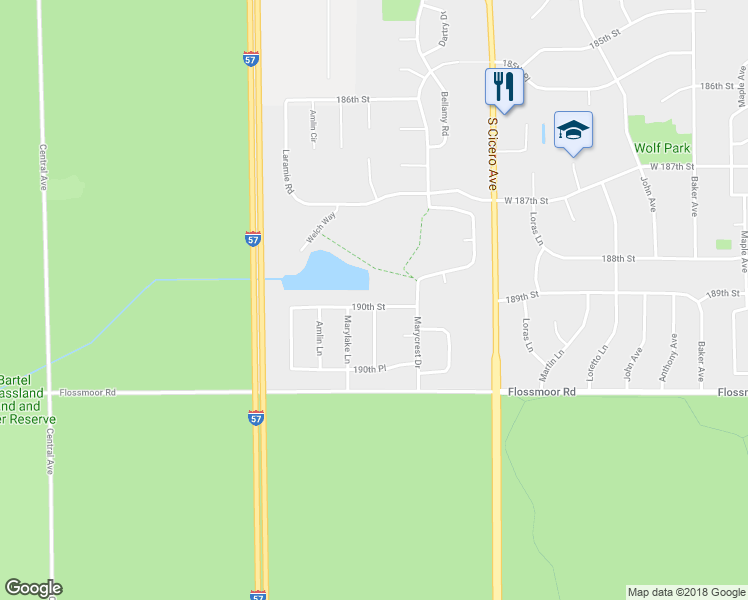 map of restaurants, bars, coffee shops, grocery stores, and more near 4960 190th Street in Country Club Hills