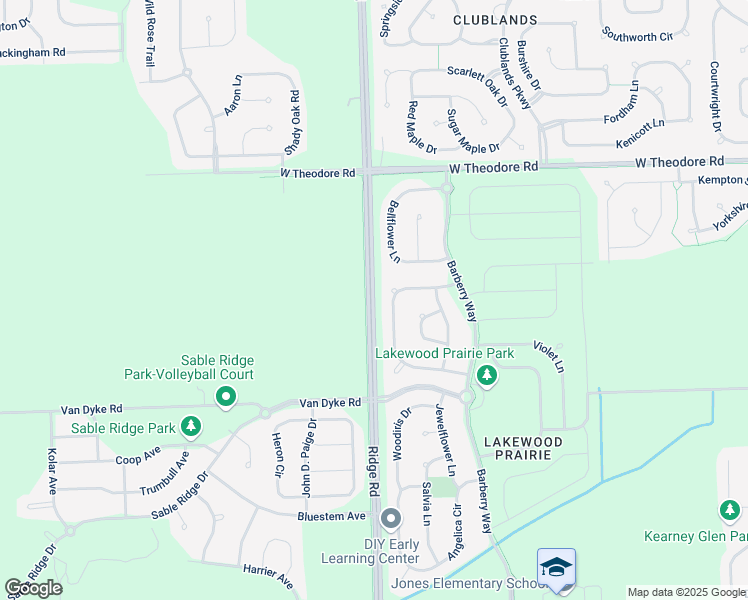 map of restaurants, bars, coffee shops, grocery stores, and more near Ridge Road in Joliet