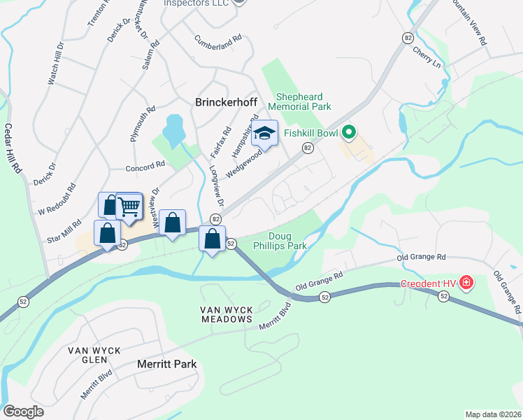 map of restaurants, bars, coffee shops, grocery stores, and more near 6 Mountainview Knolls Drive in Fishkill
