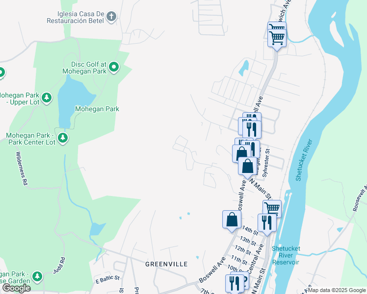 map of restaurants, bars, coffee shops, grocery stores, and more near 91 Sandy Lane in Norwich