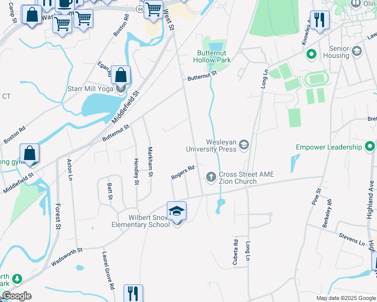 map of restaurants, bars, coffee shops, grocery stores, and more near 357 West Street in Middletown
