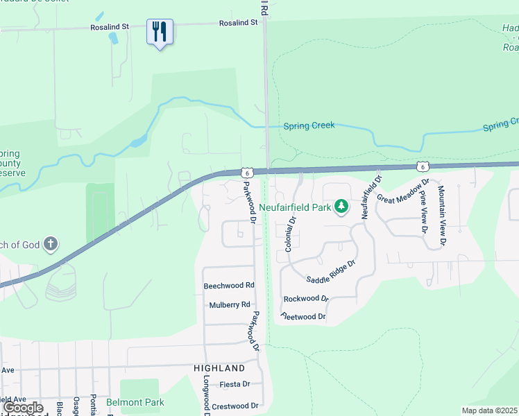 map of restaurants, bars, coffee shops, grocery stores, and more near 1100 Parkwood Drive in Joliet