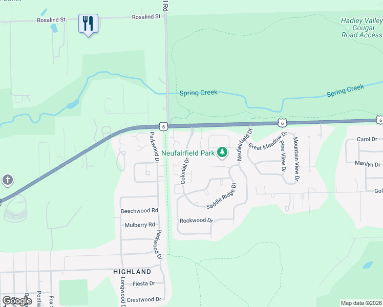 map of restaurants, bars, coffee shops, grocery stores, and more near 1102 Colonial Drive in Joliet