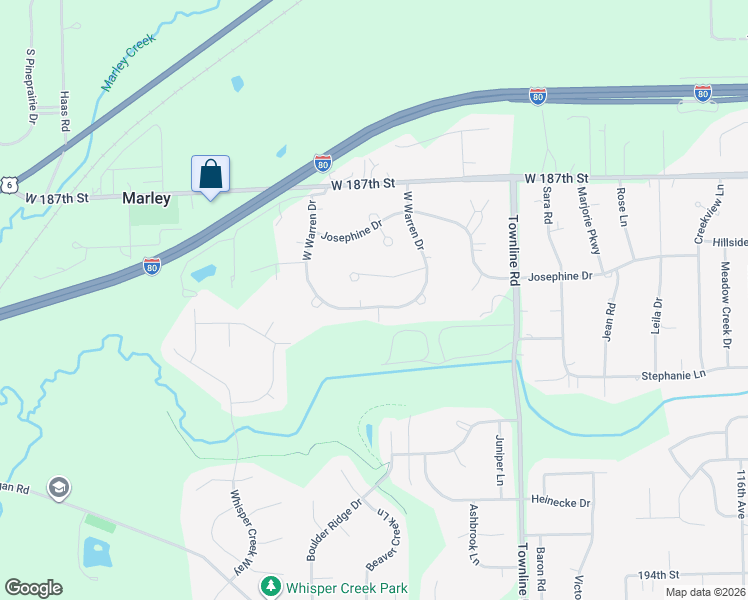 map of restaurants, bars, coffee shops, grocery stores, and more near 12300 Warren Drive in Mokena