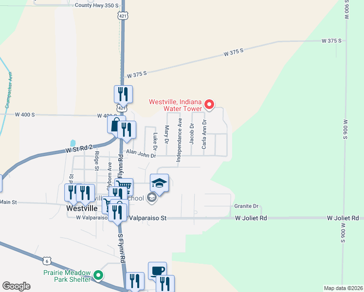 map of restaurants, bars, coffee shops, grocery stores, and more near 606 Independance Avenue in Westville