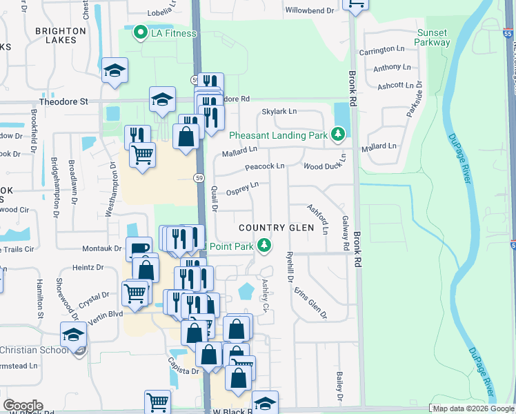 map of restaurants, bars, coffee shops, grocery stores, and more near 1304 Partridge Drive in Plainfield