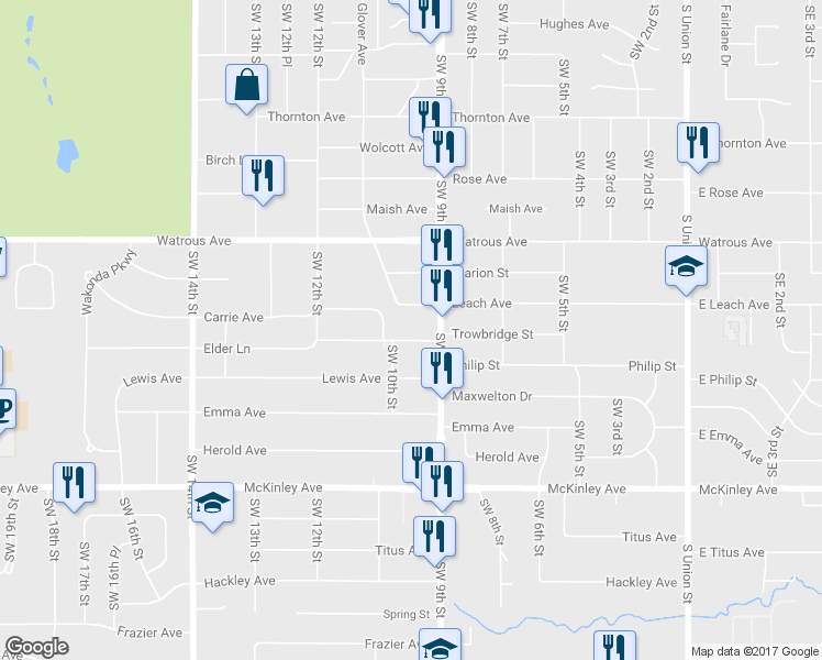 map of restaurants, bars, coffee shops, grocery stores, and more near 911 Elder Lane in Des Moines