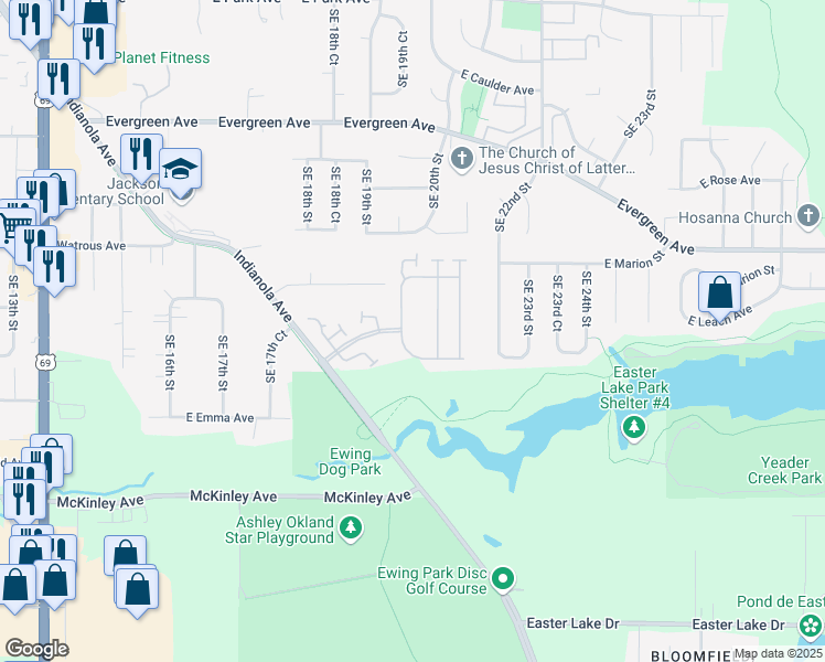 map of restaurants, bars, coffee shops, grocery stores, and more near 4140 Hampton Circle in Des Moines