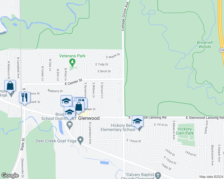 map of restaurants, bars, coffee shops, grocery stores, and more near 26 South Walnut Lane in Glenwood