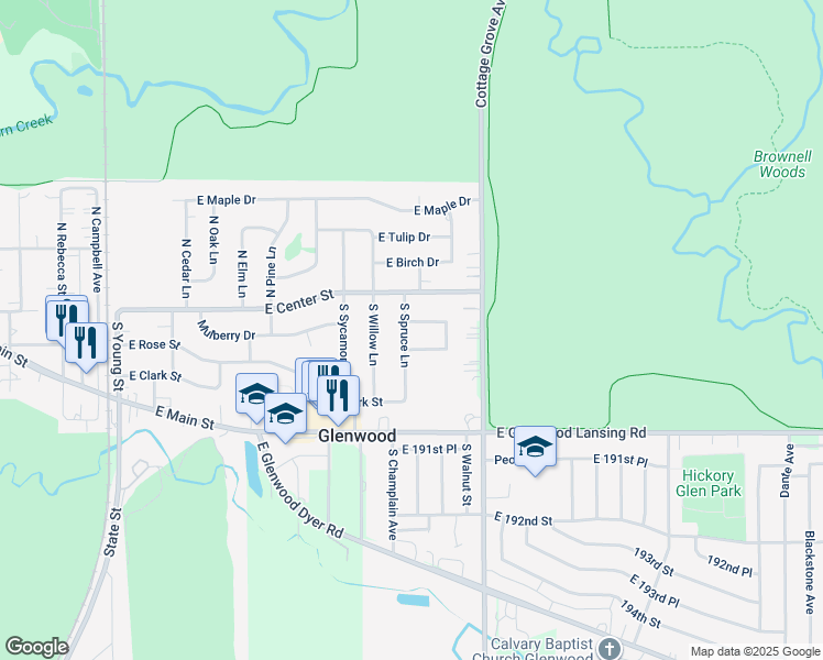 map of restaurants, bars, coffee shops, grocery stores, and more near 27 South Spruce Lane in Glenwood