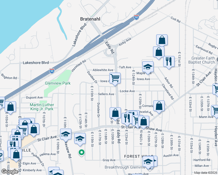 map of restaurants, bars, coffee shops, grocery stores, and more near 11718 Oakview Avenue in Cleveland