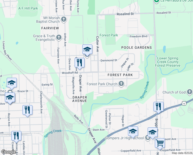 map of restaurants, bars, coffee shops, grocery stores, and more near 1117 Cutter Avenue in Joliet