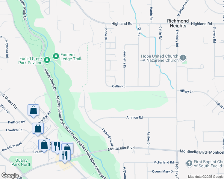 map of restaurants, bars, coffee shops, grocery stores, and more near 4454 Donna Drive in Richmond Heights
