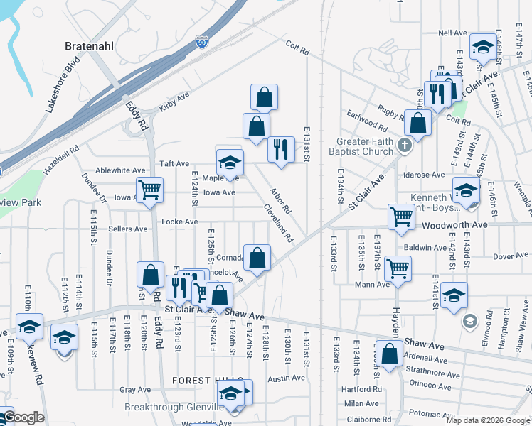 map of restaurants, bars, coffee shops, grocery stores, and more near 449 Cleveland Road in Cleveland