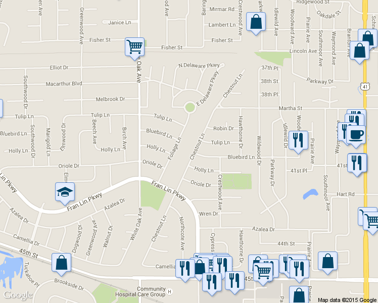 map of restaurants, bars, coffee shops, grocery stores, and more near 9244 Chestnut Ln in Munster