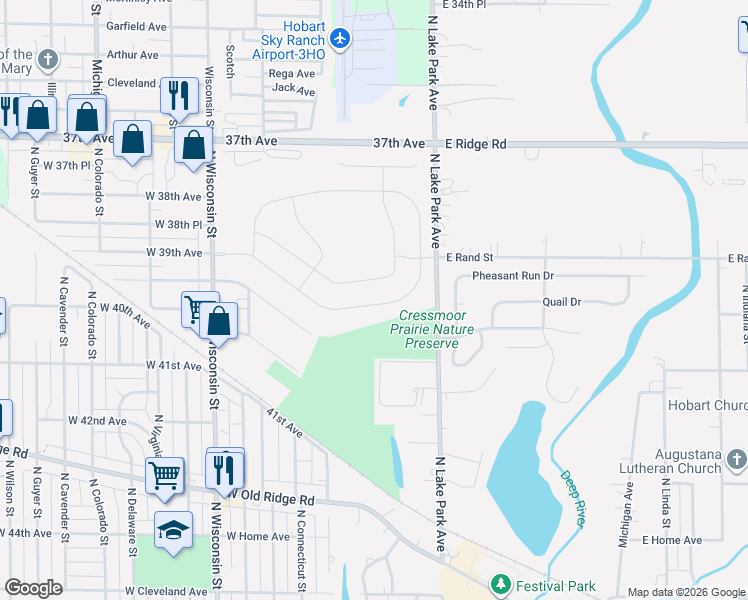 map of restaurants, bars, coffee shops, grocery stores, and more near 600 North Ash Street in Hobart