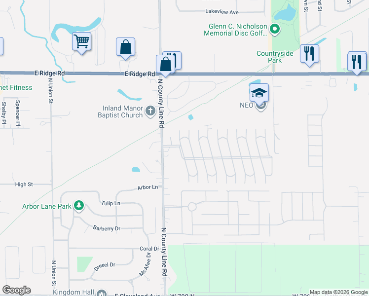 map of restaurants, bars, coffee shops, grocery stores, and more near 628 Camelot Manor in Portage