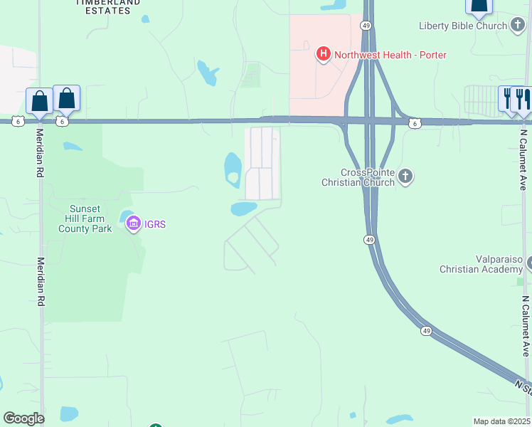 map of restaurants, bars, coffee shops, grocery stores, and more near 76 U.S. Highway 6 in Valparaiso