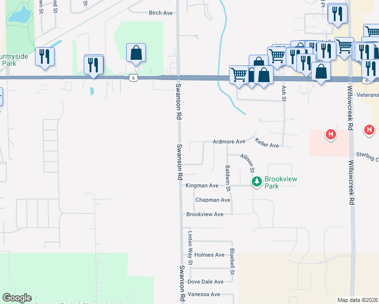 map of restaurants, bars, coffee shops, grocery stores, and more near 3692 Mansfield St in Portage