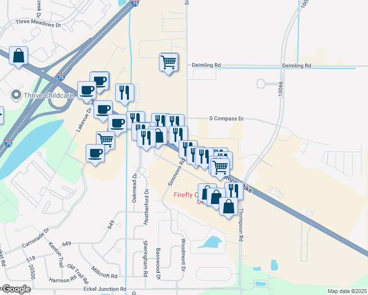 map of restaurants, bars, coffee shops, grocery stores, and more near 10302 Fremont Pike in Perrysburg