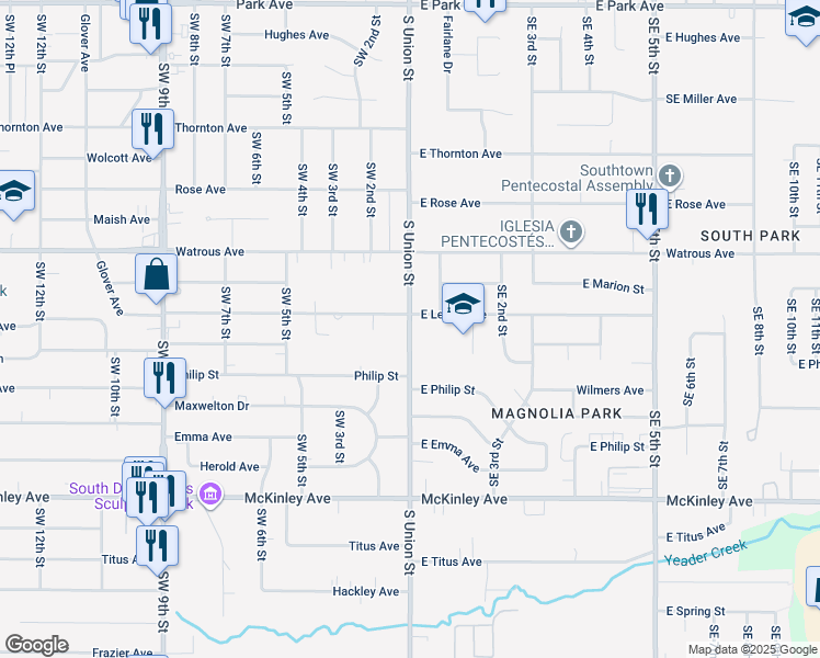 map of restaurants, bars, coffee shops, grocery stores, and more near 4203 South Union Street in Des Moines