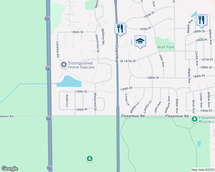map of restaurants, bars, coffee shops, grocery stores, and more near 18810 South Cicero Avenue in Country Club Hills
