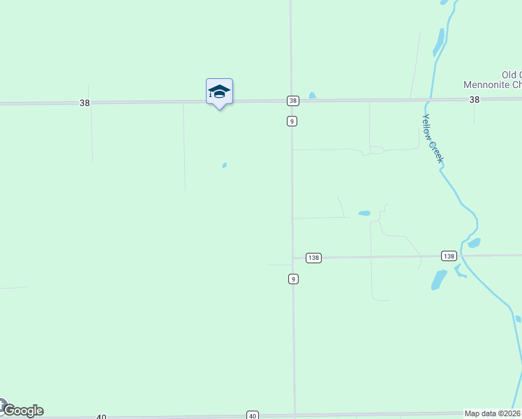 map of restaurants, bars, coffee shops, grocery stores, and more near 65345 County Road 9 in Goshen