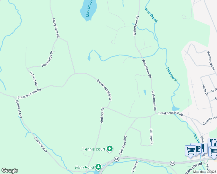map of restaurants, bars, coffee shops, grocery stores, and more near 408 Breakneck Hill Road in Middlebury