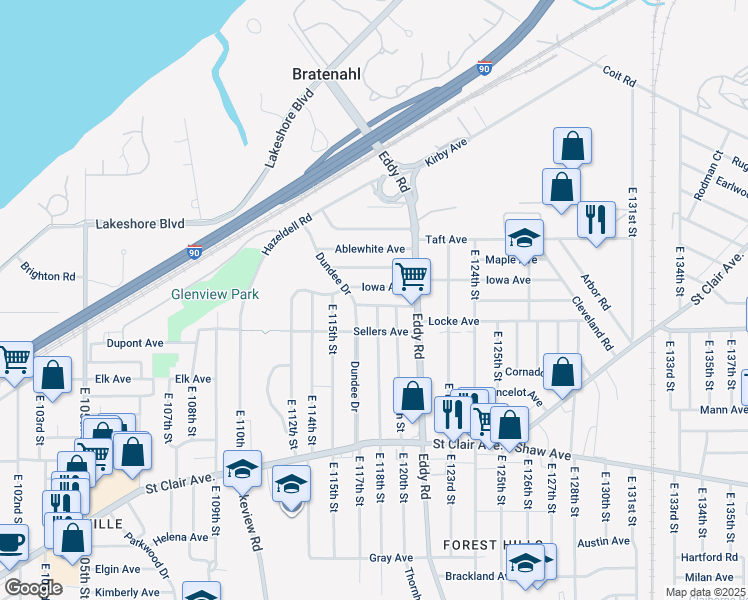 map of restaurants, bars, coffee shops, grocery stores, and more near 11718 Oakview Avenue in Cleveland