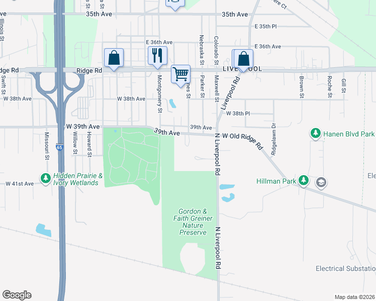 map of restaurants, bars, coffee shops, grocery stores, and more near 3333 West Old Ridge Road in Hobart