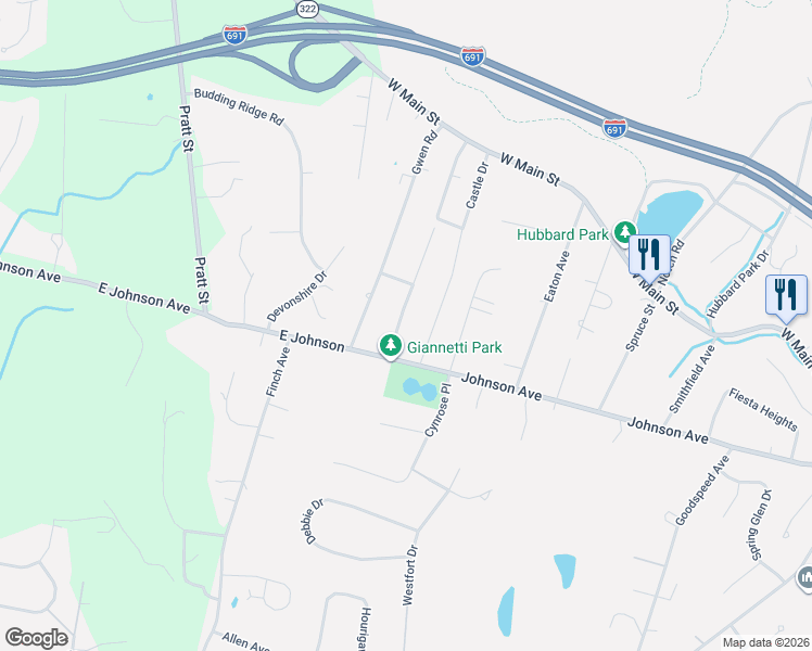 map of restaurants, bars, coffee shops, grocery stores, and more near 37 Jeffrey Lane in Meriden