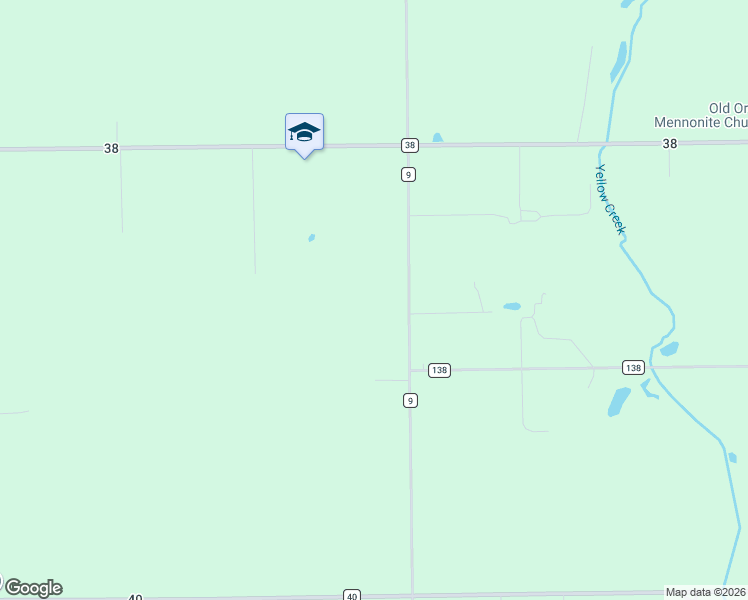 map of restaurants, bars, coffee shops, grocery stores, and more near 65345 County Road 9 in Goshen