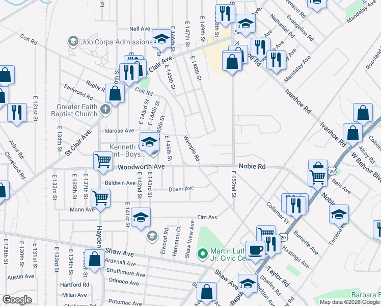 map of restaurants, bars, coffee shops, grocery stores, and more near 14767 Coit Road in Cleveland