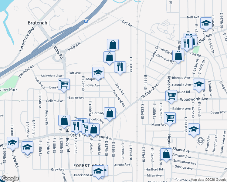 map of restaurants, bars, coffee shops, grocery stores, and more near 449 Cleveland Road in Cleveland