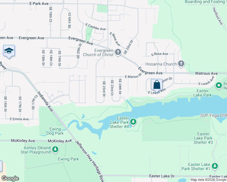 map of restaurants, bars, coffee shops, grocery stores, and more near 4206 Southeast 24th Street in Des Moines