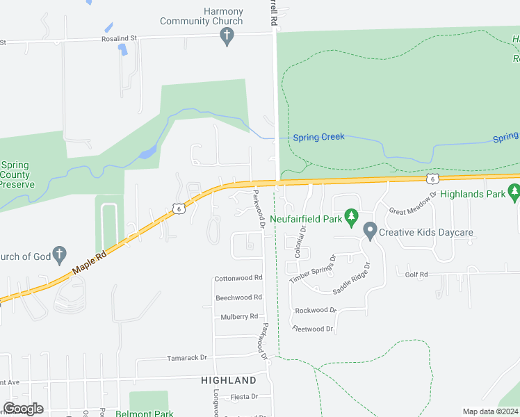 map of restaurants, bars, coffee shops, grocery stores, and more near 1110 Parkwood Drive in Joliet