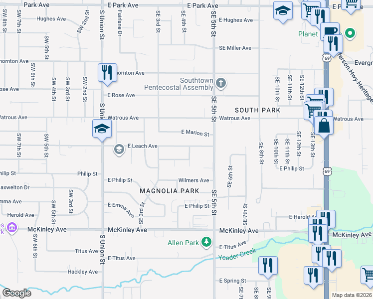 map of restaurants, bars, coffee shops, grocery stores, and more near 4200 Southeast 4th Court in Des Moines