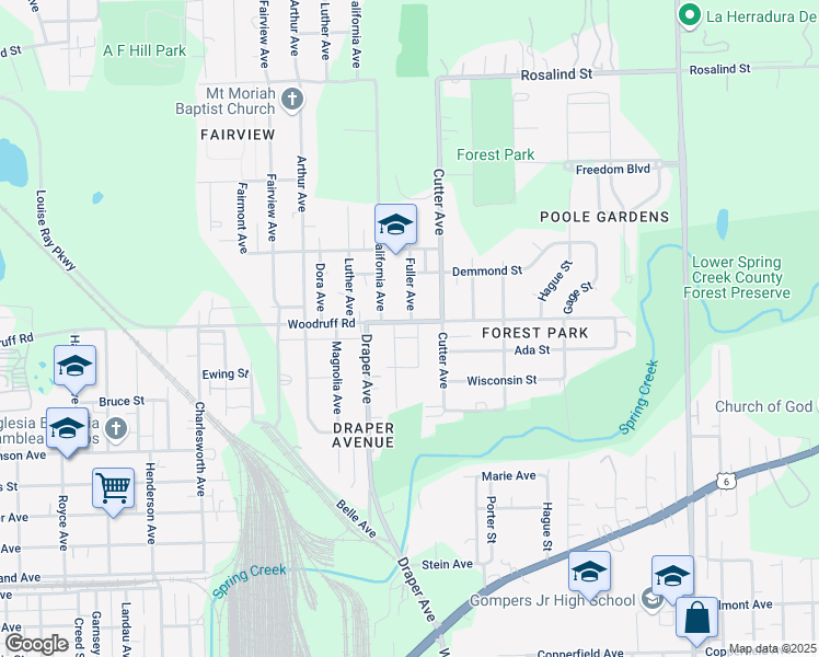 map of restaurants, bars, coffee shops, grocery stores, and more near 1115 Holmes Avenue in Joliet