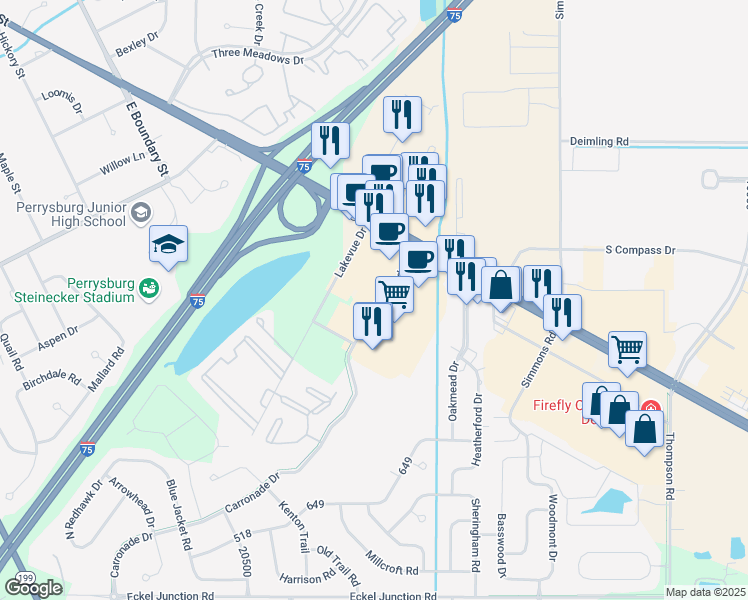 map of restaurants, bars, coffee shops, grocery stores, and more near 26506 Carronade Drive in Perrysburg
