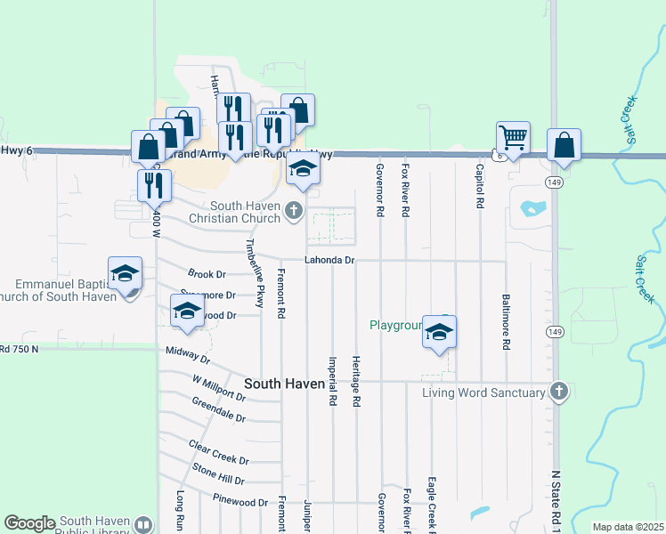 map of restaurants, bars, coffee shops, grocery stores, and more near 774 Imperial Road in Valparaiso