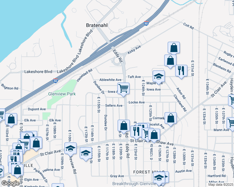map of restaurants, bars, coffee shops, grocery stores, and more near 11718 Oakview Avenue in Cleveland