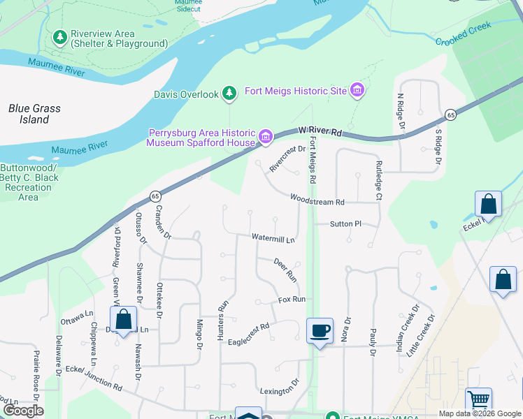 map of restaurants, bars, coffee shops, grocery stores, and more near 584 Winding River Court in Perrysburg