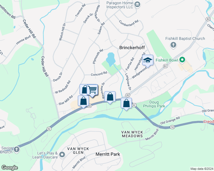 map of restaurants, bars, coffee shops, grocery stores, and more near 10 Westview Drive in Fishkill