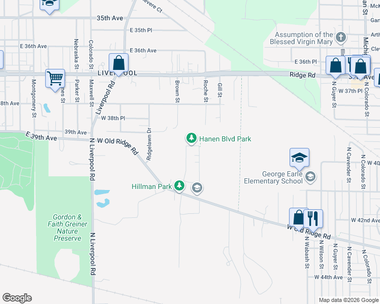 map of restaurants, bars, coffee shops, grocery stores, and more near 487 W Hansen Blvd in Hobart
