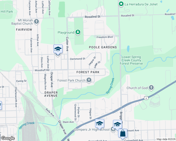 map of restaurants, bars, coffee shops, grocery stores, and more near 1311 Ada Street in Joliet
